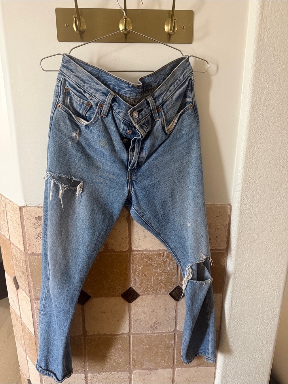 Levi's light blue denim jeans with leather patch